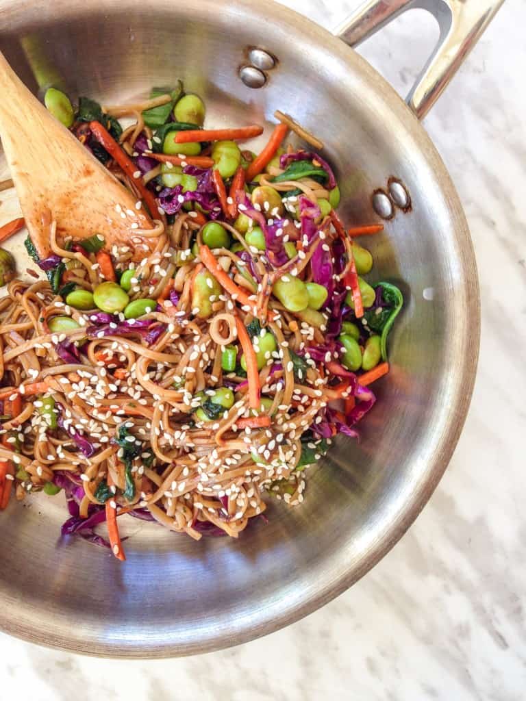 maple soy soba noodle stir-fry