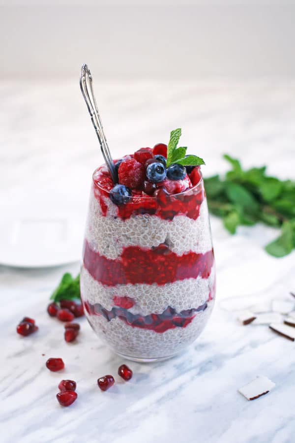 chia pudding with raspberry compote