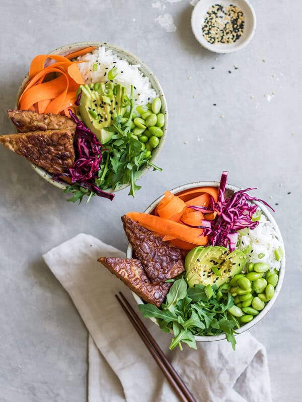 ginger tempeh poke bowls