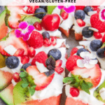 close up shot of watermelon topped with fruit