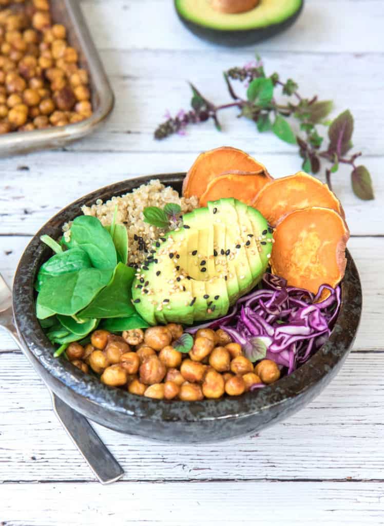 Nourishing Buddha bowl with maple roasted chickpeas