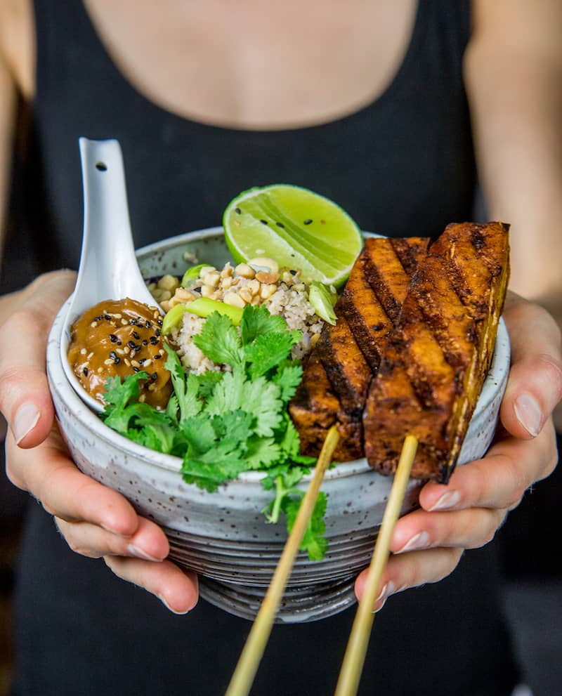 tofu satay with cauliflower fried rice