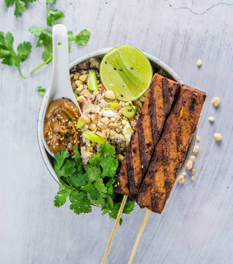 tofu satay with cauliflower fried rice
