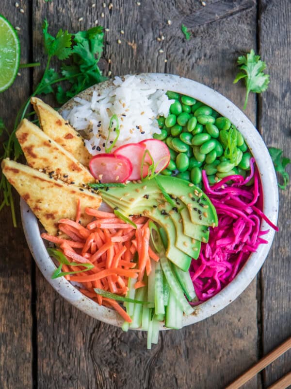 Coconut jasmine rice with sesame tofu