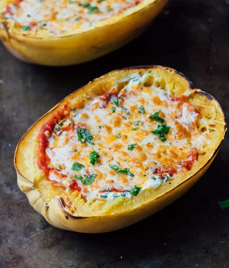 Vegetarian lasagna stuffed spaghetti squash