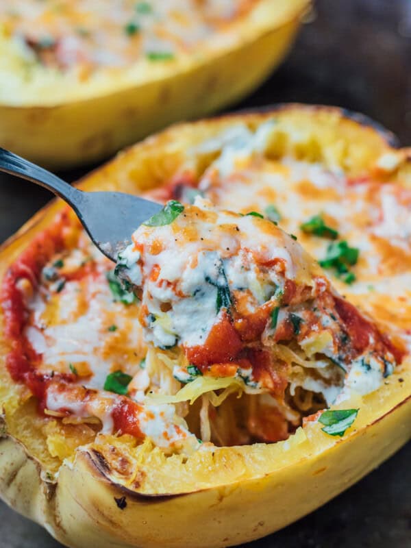 Vegetarian lasagna stuffed spaghetti squash