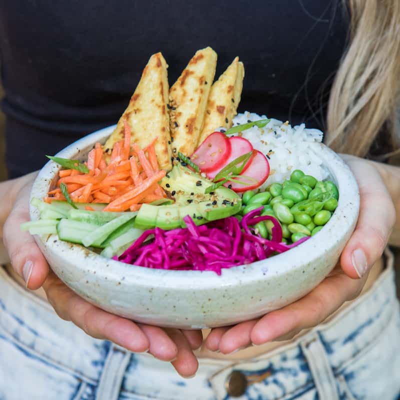 Coconut jasmine rice with sesame tofu