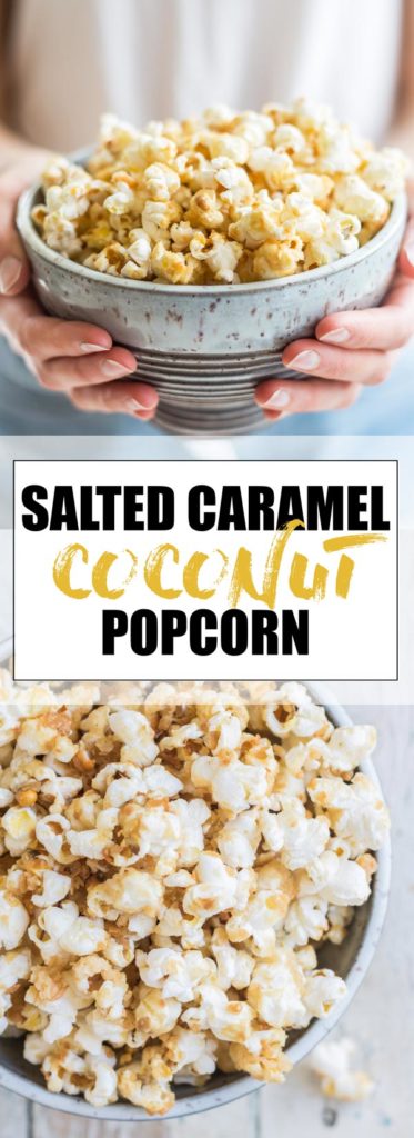 Choosingchia.com| This salted caramel coconut popcorn will become your new snacking addiction! Easy to make, and made with all natural healthy ingredients! (Vegan+Gluten-free) 