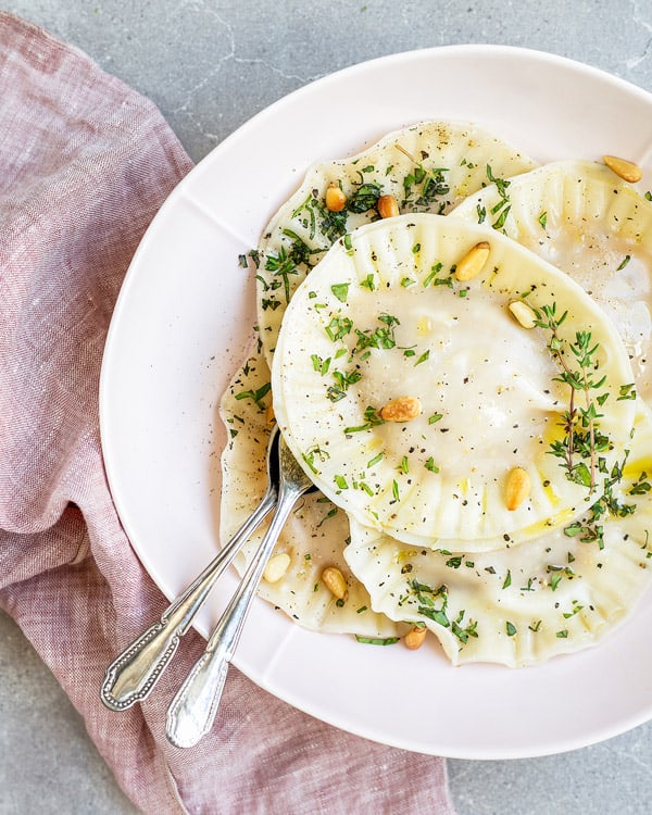 butternut squash ravioli with garlic infused olive oil