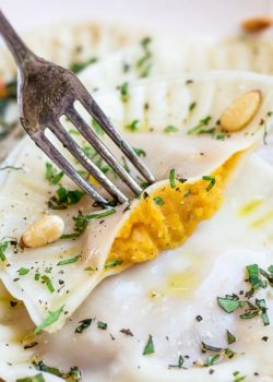 butternut squash ravioli with garlic infused olive oil