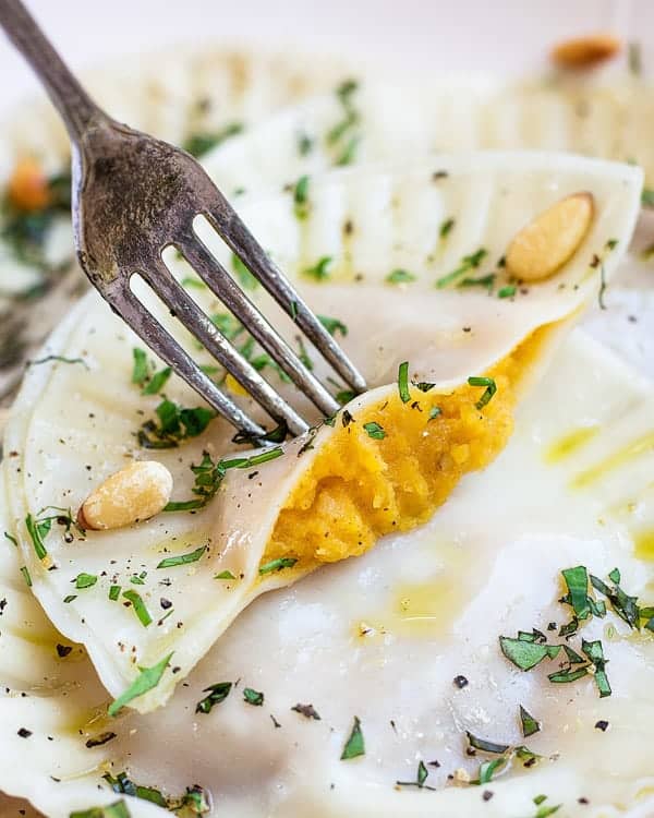 butternut squash ravioli with garlic infused olive oil