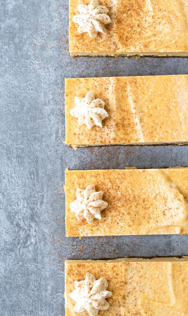 vegan pumpkin spice cheesecake bars| dessert| fall recipe| no-bake recipe