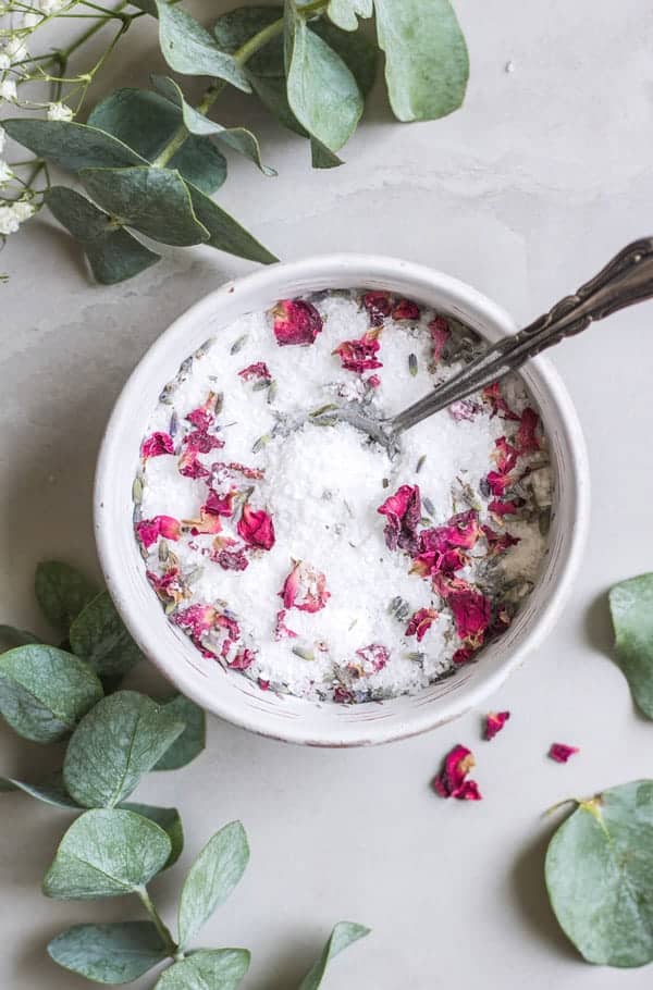 These DIY aromatherapy bath salts are made with epson salt and essential oils to help you relax and relieve stress. You only need 5 ingredients to make these bath salts!