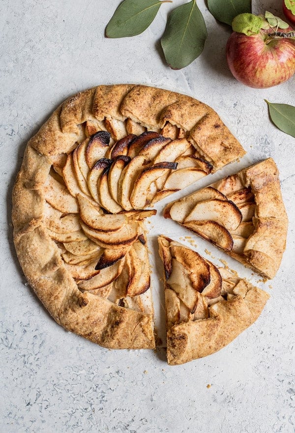 This salted caramel apple galette is a healthy low-sugar vegan option for a Fall dessert! Made with apples, and dates, you'll be sure to love this galette!