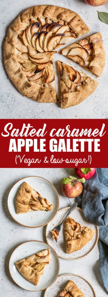 choosingchia.com| This salted caramel apple galette is a healthy low-sugar vegan option for a Fall dessert! Made with apples, and dates, you'll be sure to love this galette!