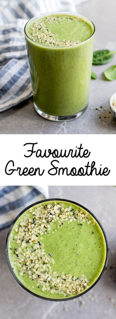 This is my favorite green smoothie recipe! It's healthy, easy to make, and you can't even taste the greens!