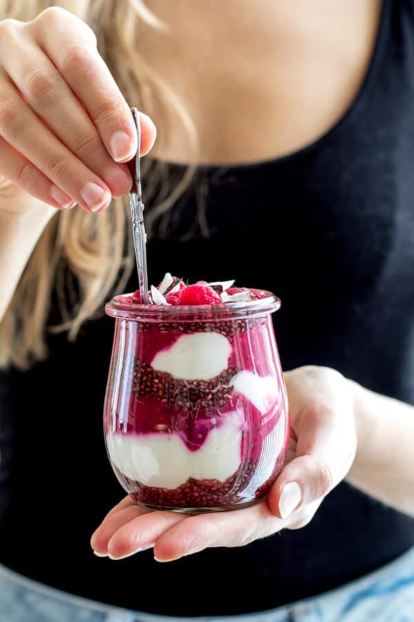 raspberry pomegranate chia pudding parfait