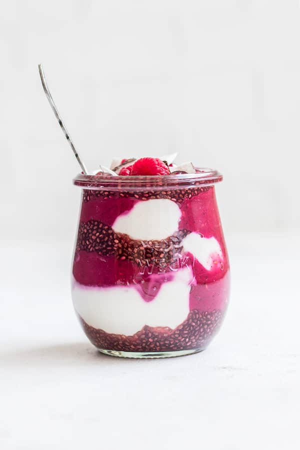 raspberry pomegranate chia pudding parfait