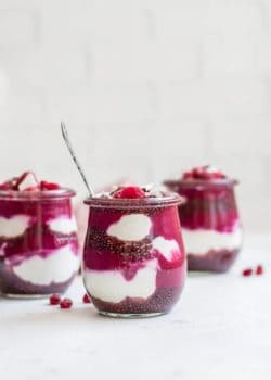 raspberry pomegranate chia pudding parfait