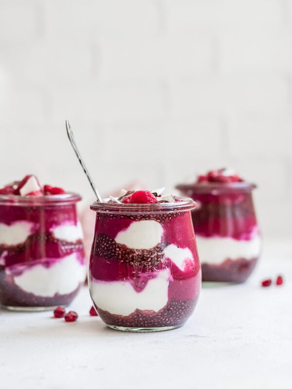raspberry pomegranate chia pudding parfait