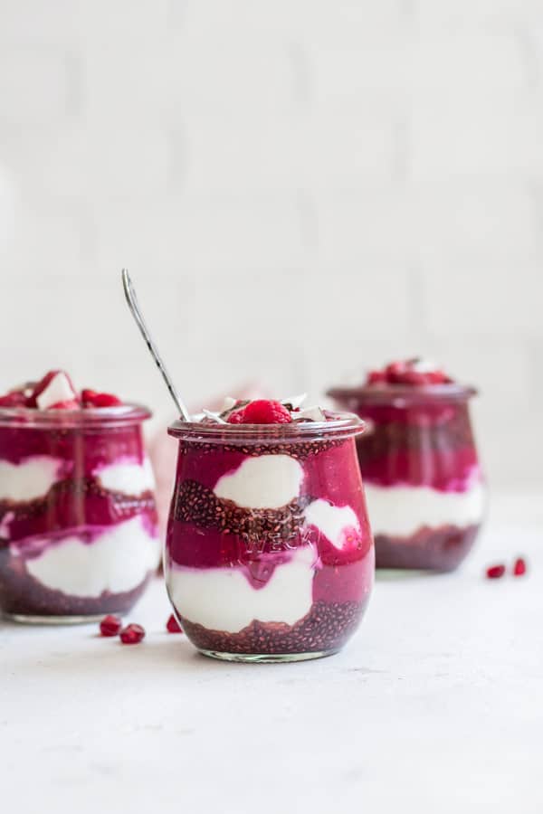 raspberry pomegranate chia pudding parfait