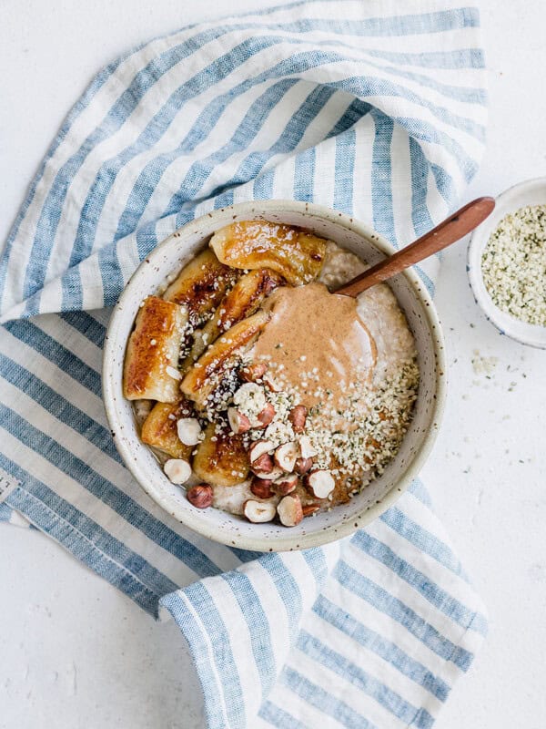Steel cut oats with maple fried bananas
