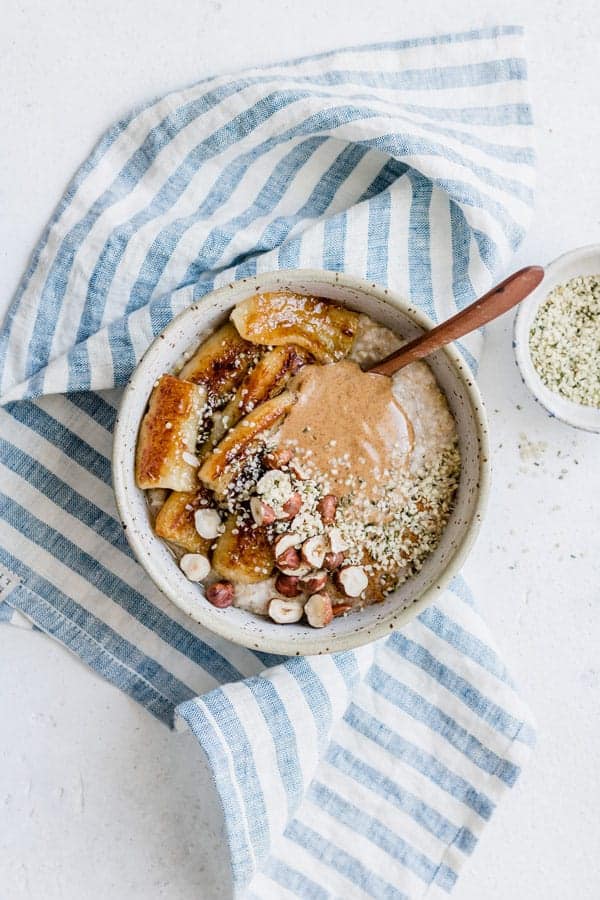 Steel cut oats with maple fried bananas