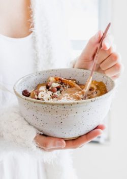 Steel cut oats with maple fried bananas
