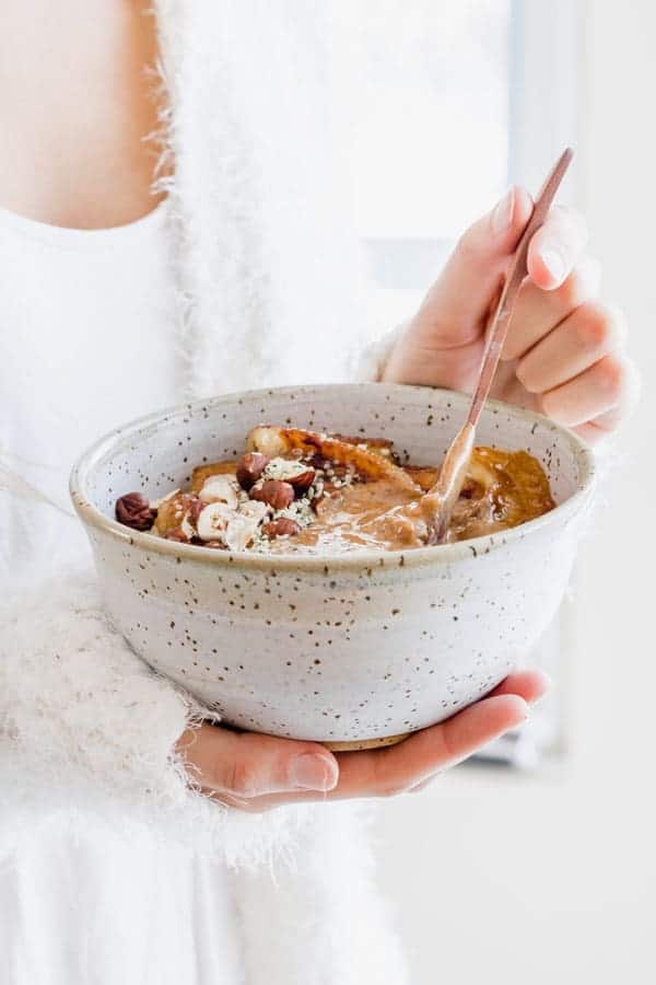 Steel cut oats with maple fried bananas