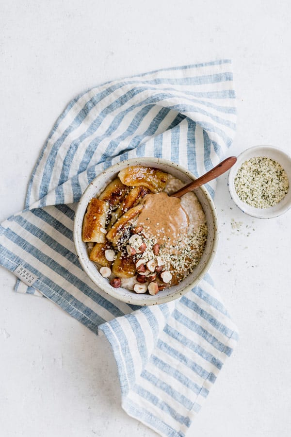 Steel cut oats with maple fried bananas