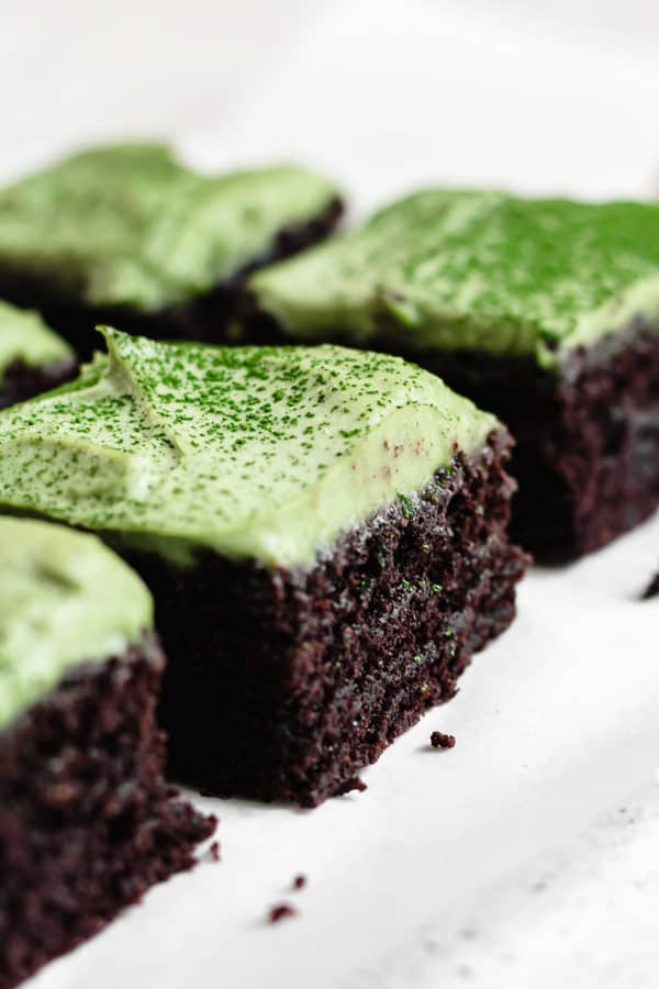 healthy, homemade brownies with matcha mint frosting