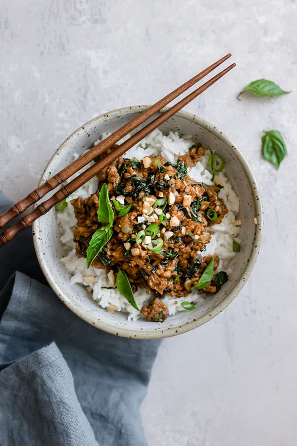 Thai basil tempeh stir fry