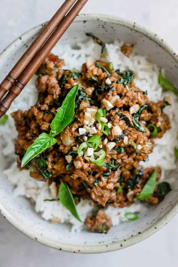 Thai basil tempeh stir fry