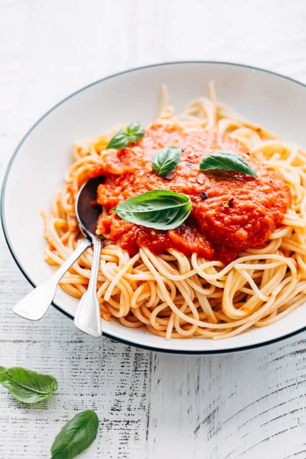 spaghetti with homemade tomato sauce