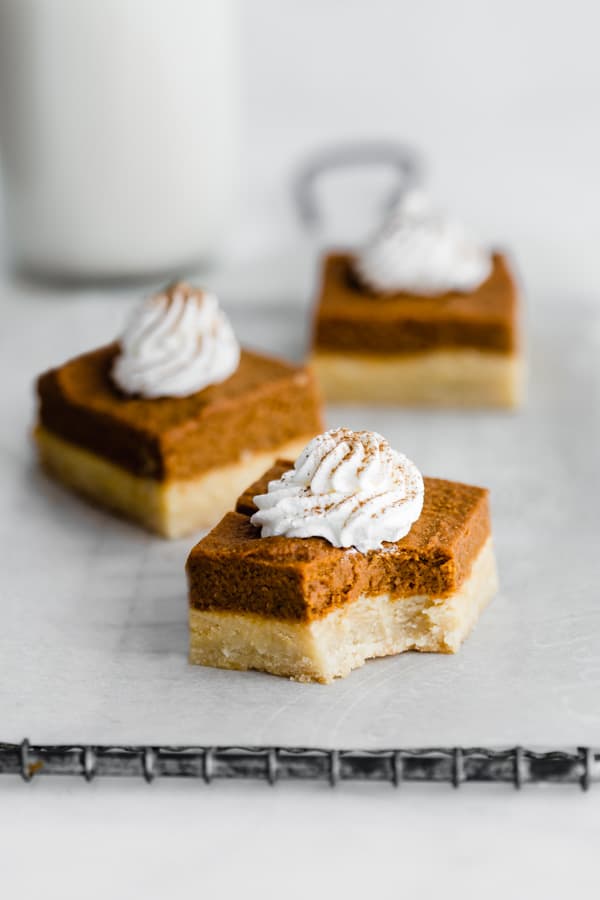 pumpkin pie bars with almond cookie crust