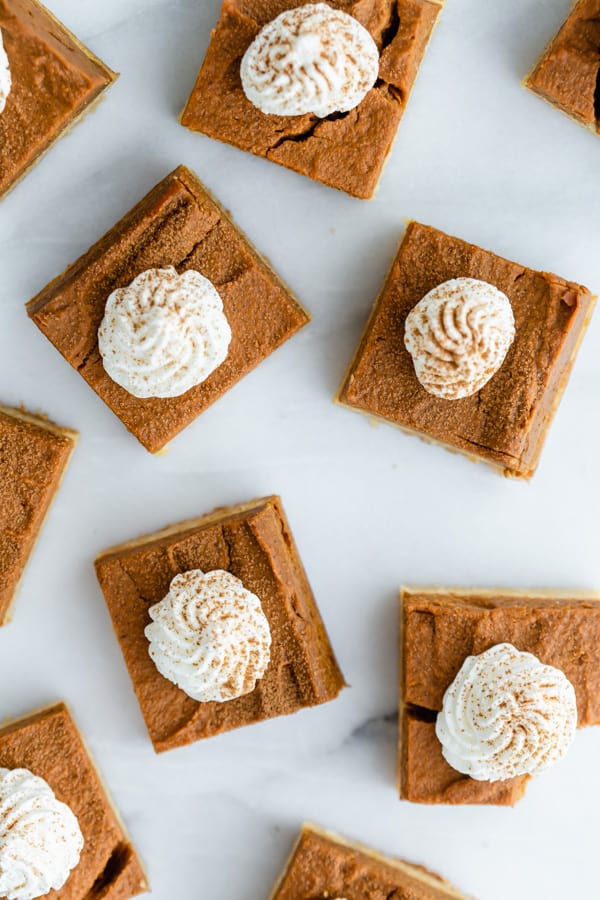 pumpkin pie bars with almond cookie crust