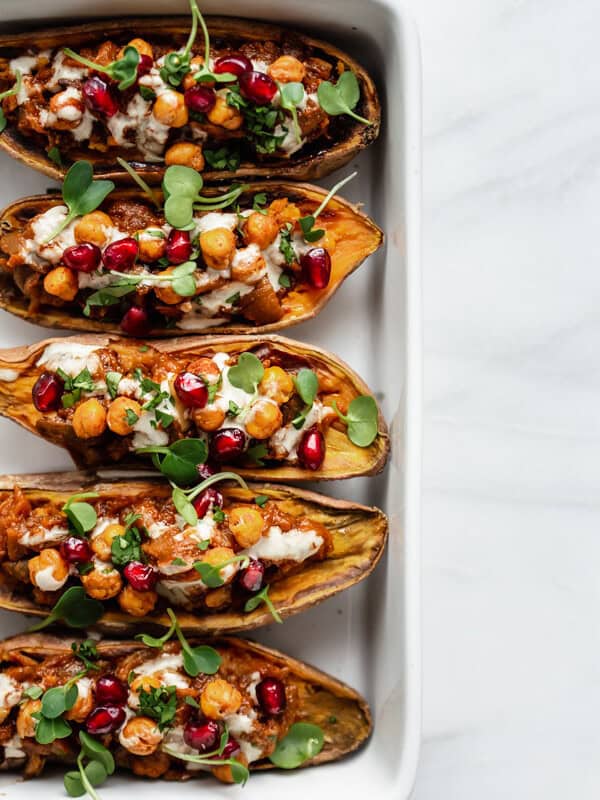 Moroccan stuffed sweet potatoes