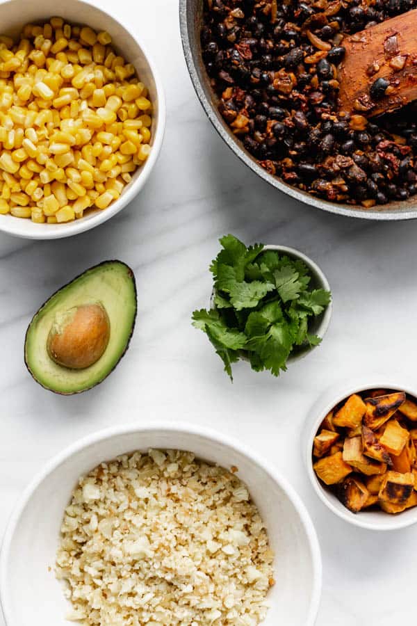 Cauliflower rice burrito bowl [vegan, gluten-free & grain-free]