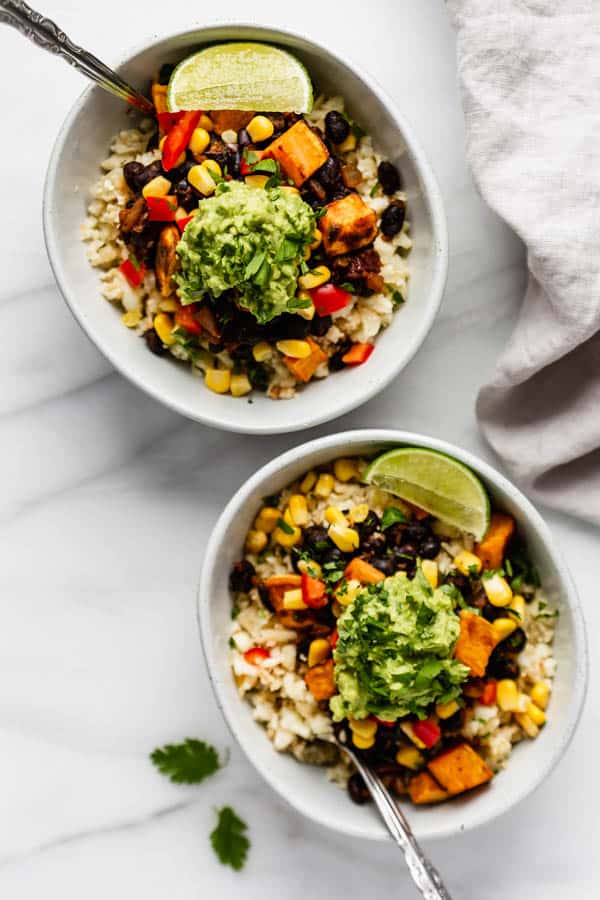 Cauliflower rice burrito bowl [vegan, gluten-free & grain-free]