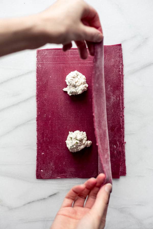 heart beet ravioli