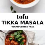 two bowls of tofu tikka masala with herbs