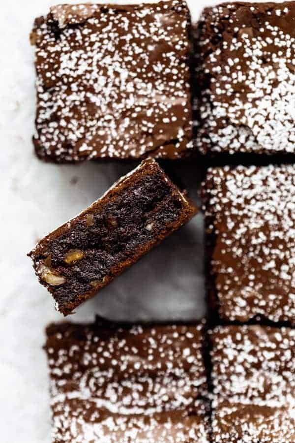 a chocolate brownie showing the inside texture