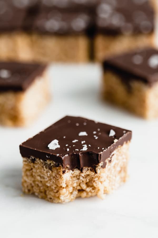 a scotcheroo topped with chocolate and sea salt