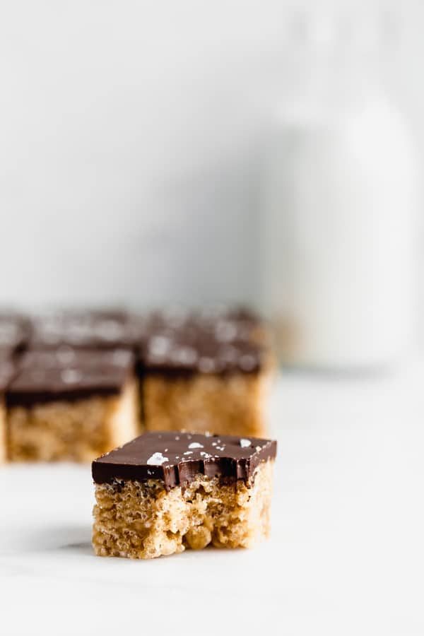 a scotcheroo on a marble board with a bite taken out of it