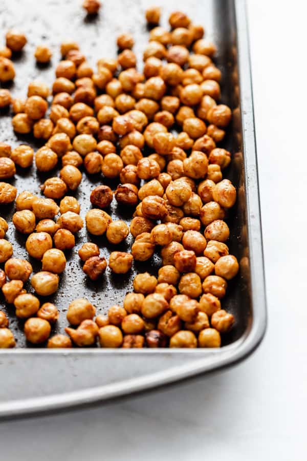 roasted chickpeas on a baking tray