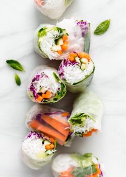 fresh spring rolls on a marble board