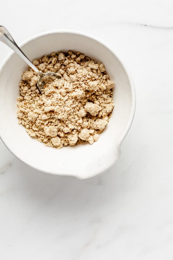 crumble mixture in a mixing bowl
