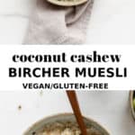 a bowl of bircher muesli with a wood spoon