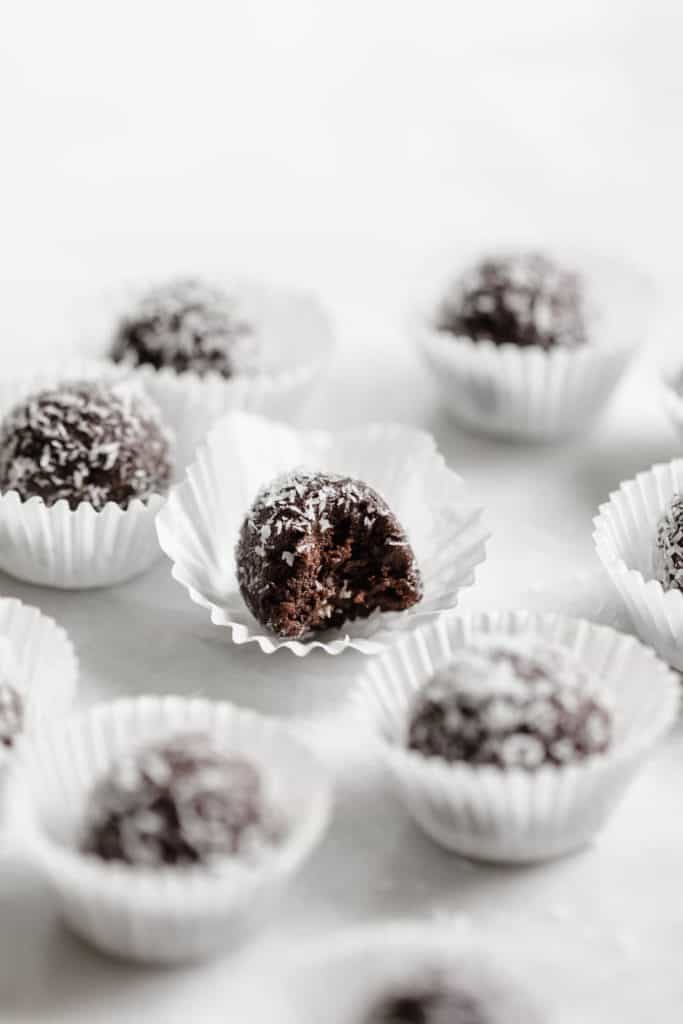 no bake truffles on a marble board