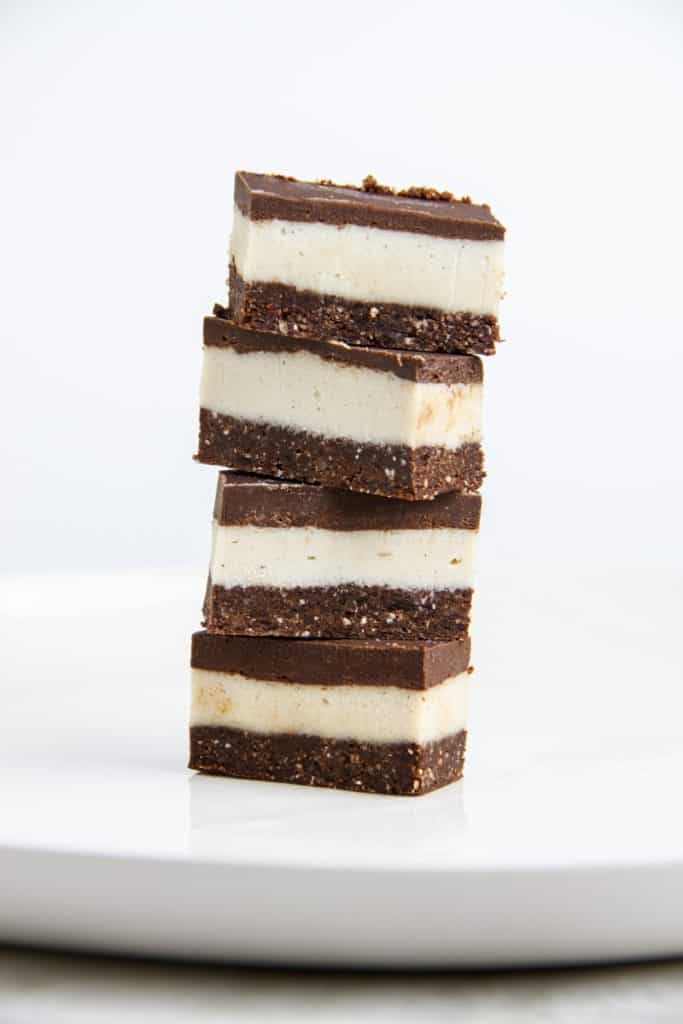 a stack of 4 raw peppermint bars